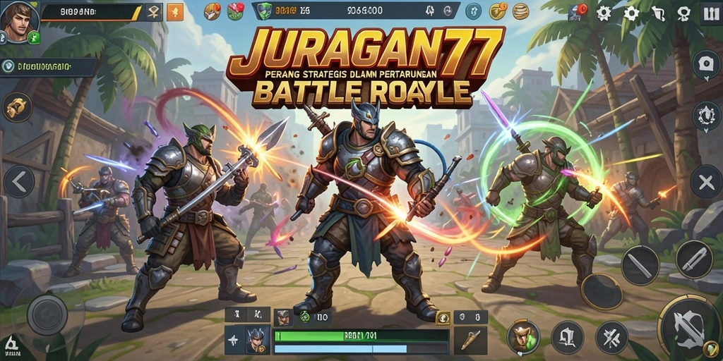 Tampilan gameplay epik dalam JURAGAN77 dengan pertarungan multiplayer.