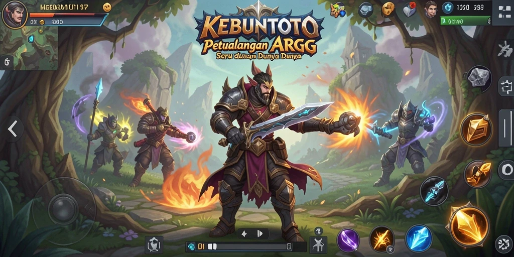 Screenshot gameplay KEBUNTOTO menampilkan pertarungan yang mendebarkan dalam dunia fantasi.