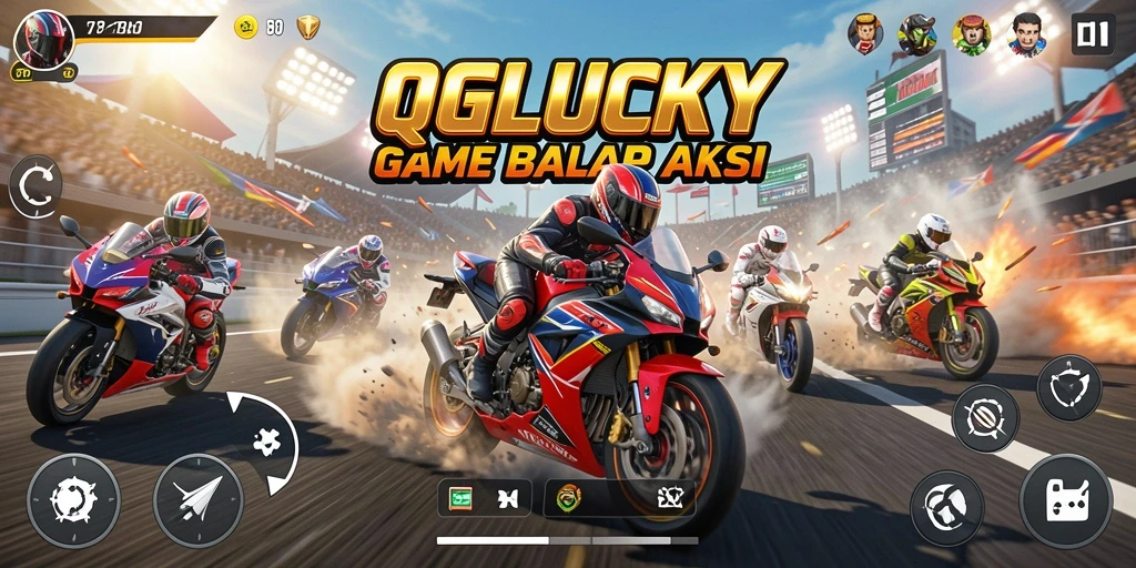 Screenshot gameplay QGLUCKY dengan balapan motor yang intens.