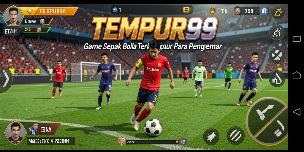 Gameplay seru TEMPUR99 dengan aksi sepak bola yang mendebarkan.