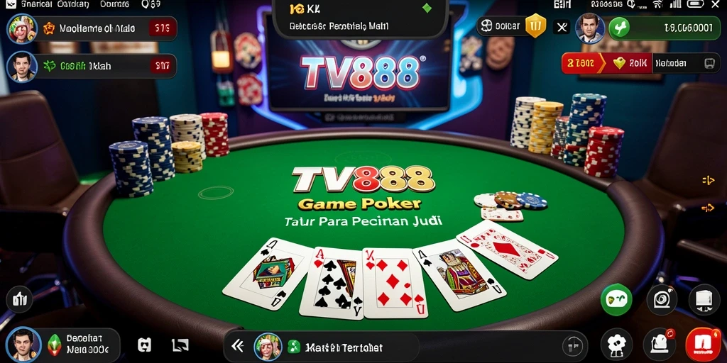 Screenshot TV888 menampilkan suasana intens permainan Poker.